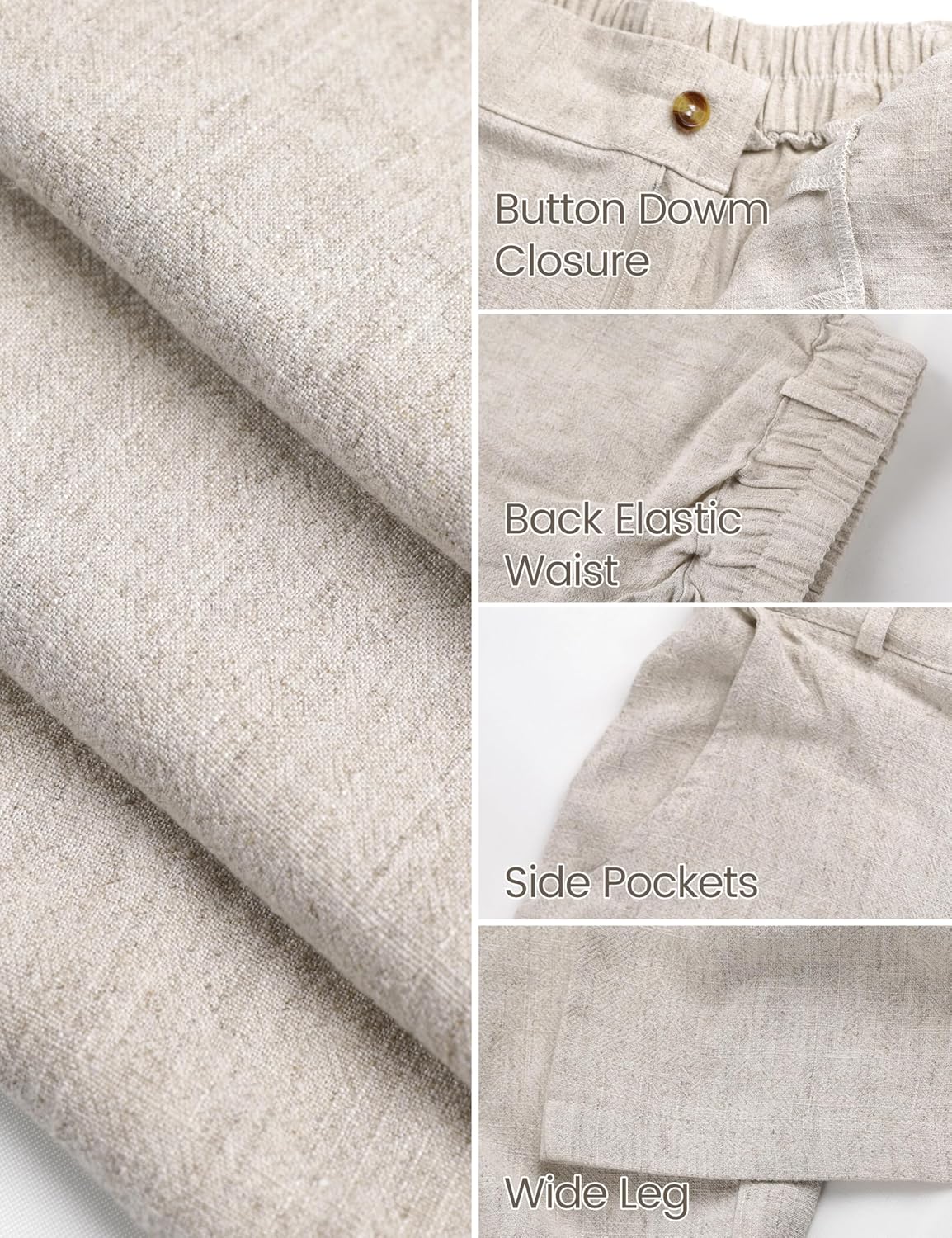 Hooever Womens Cotton Linen Pants Casual Button Up High Waisted Wide Leg Trousers - Image 5