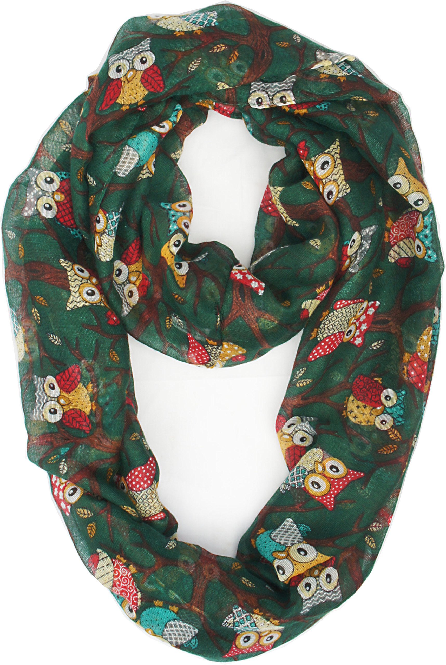 VIVIAN & VINCENT Fall Winter Soft Lightweight Owls for Christmas Trees Sheer Infinity Scarf for Women Halloween 2023 Green