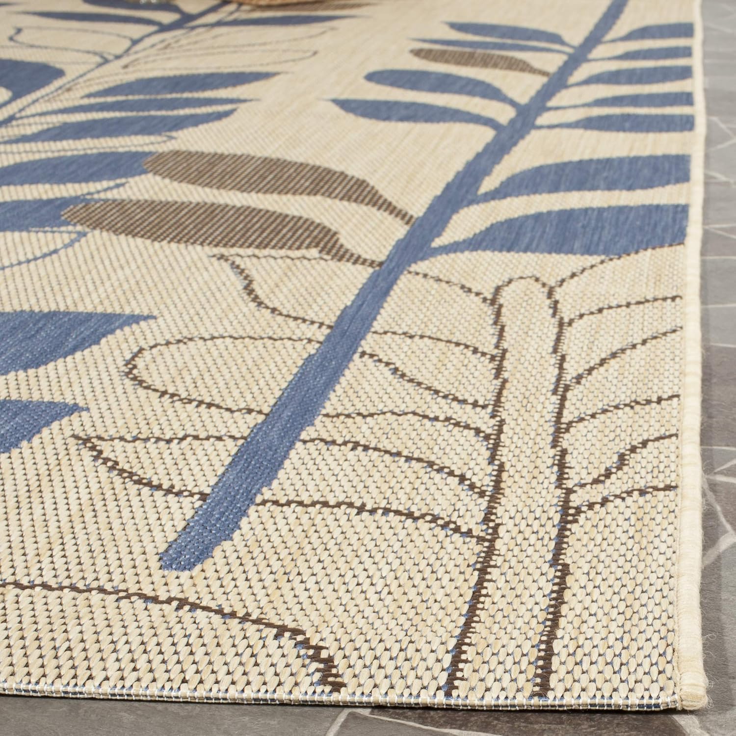 SAFAVIEH Washable Rug Outdoor Courtyard Collection - 2' x 3'7", Natural Brown & Blue, Non-Shedding & Easy Cleaning, Ideal for Patio, Front Door, Entryway, Mudroom, Doormat (CY4029B)