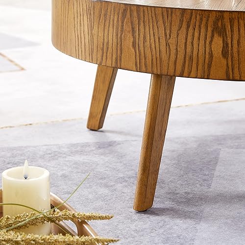 Miniatura 3 de Gexpusm Juego de 2 mesas auxiliares redondas de madera, mesa auxiliar de madera maciza de granja y mesa auxiliar para sala de estar, juego de mesa 2