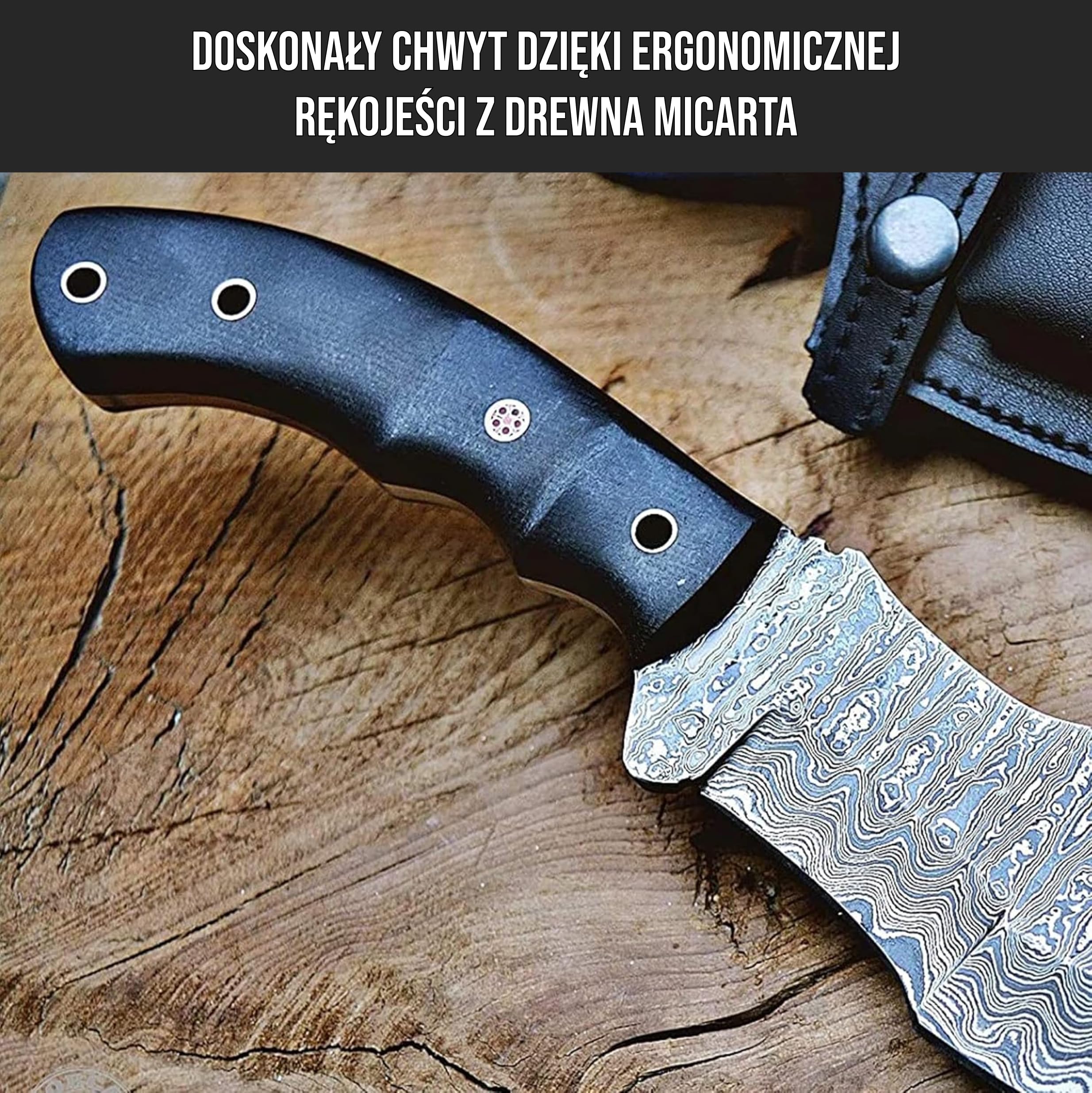 BIGCAT ROAR Ręcznie wykonany nóż z Damaszku – Full Tang Fixed Blade nóż myśliwski z pochwą i drewnianym uchwytem z drewna orzechowego – nóż outdoorowy EDC, 25,4 cm – Black Jaguar
