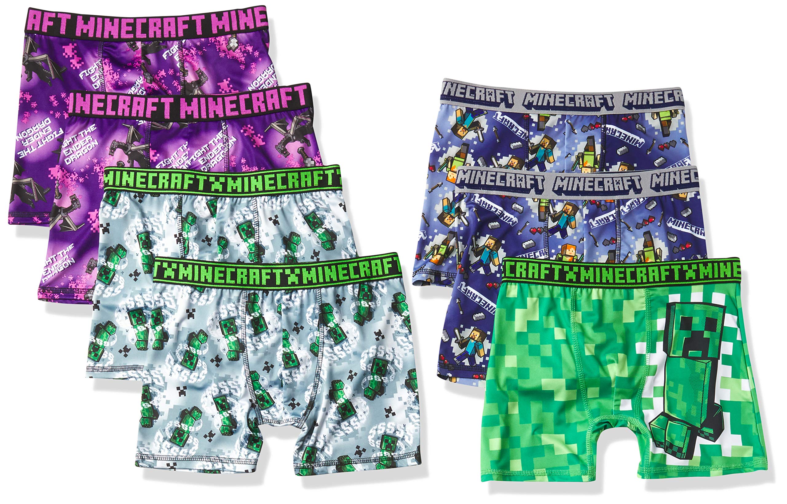 Minecraft Boys' Ultimate Gamer Athletic Boxer Briefs, 7 Soft Pairs with Coolcraft Tech Sizes 4-12