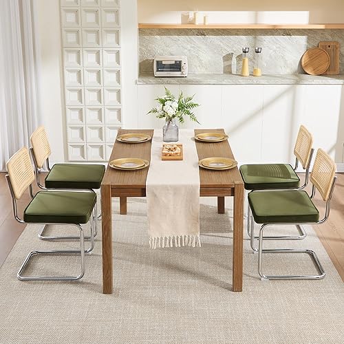 Zesthouse Juego de 4 sillas de comedor modernas de mediados de siglo, sillas de comedor de ratán natural con respaldo de madera maciza y base
