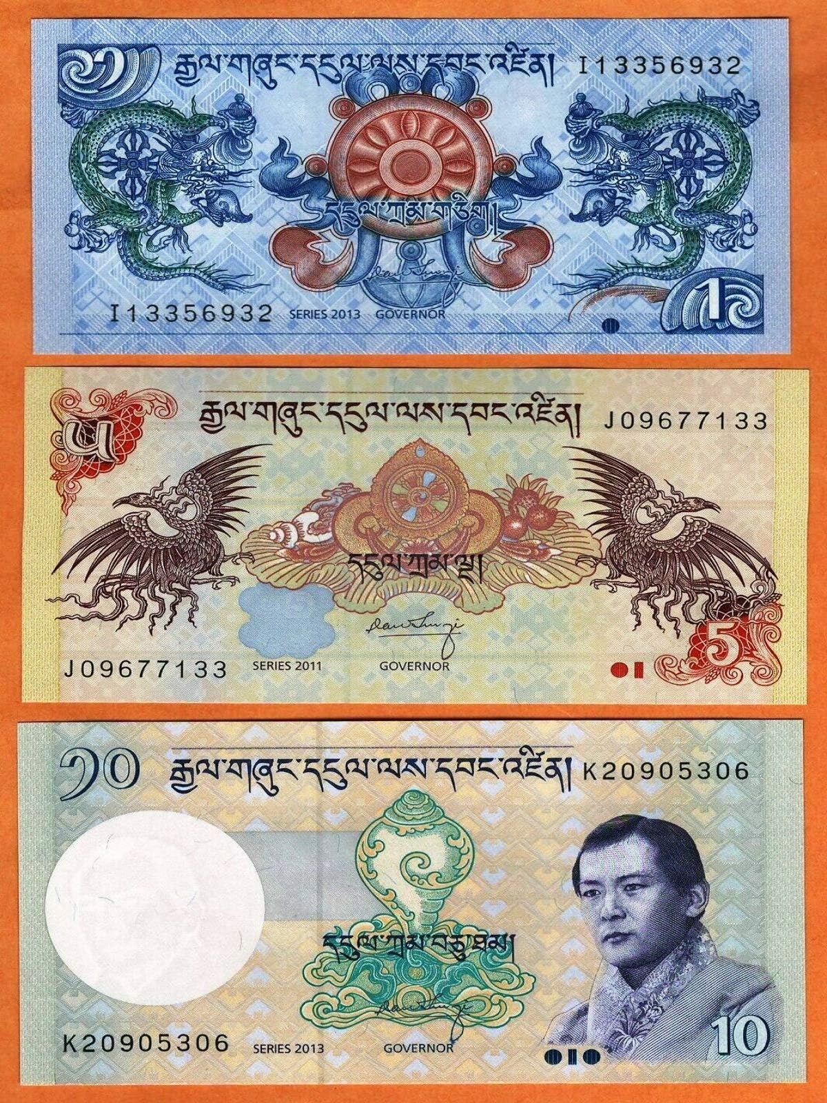 Royal Bhutan Bank 1, 2 & 5 ngultrum UNC Bills Billetes Set Genuine Rare History Collectibles