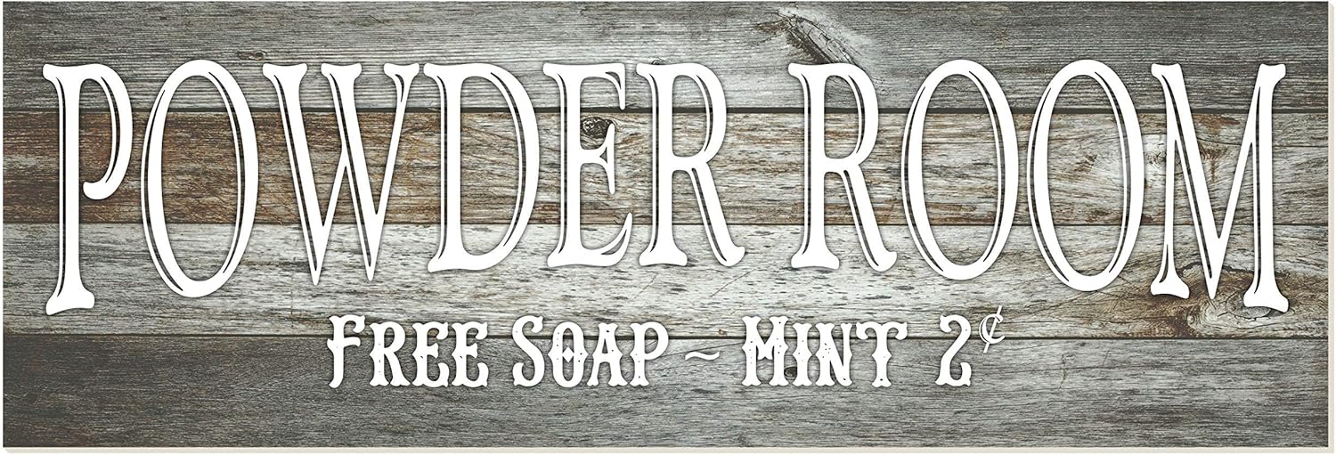 Powder Room Brown Wood Rustic Style Wall Décor Sign 8x24