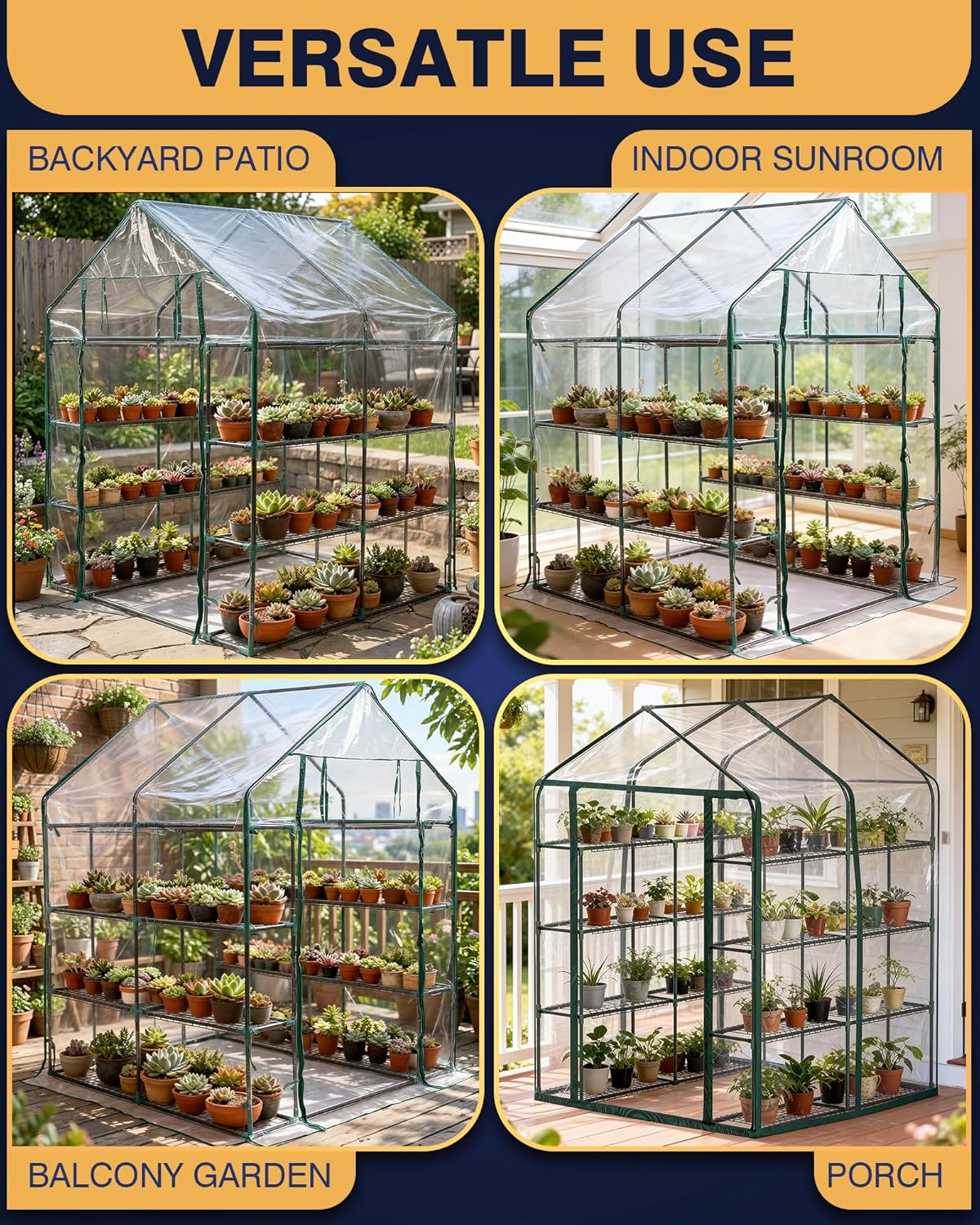 PYY Walk in Greenhouse - Indoor Greenhouse with Grow Lights, Roll-Up Zipper Entry Door and PVC Cover, 3 Modes Light with Loop Timer for 24 H, Plant Garden Hot House for Outdoor(56.3"L×56.3"W×76.8"D)