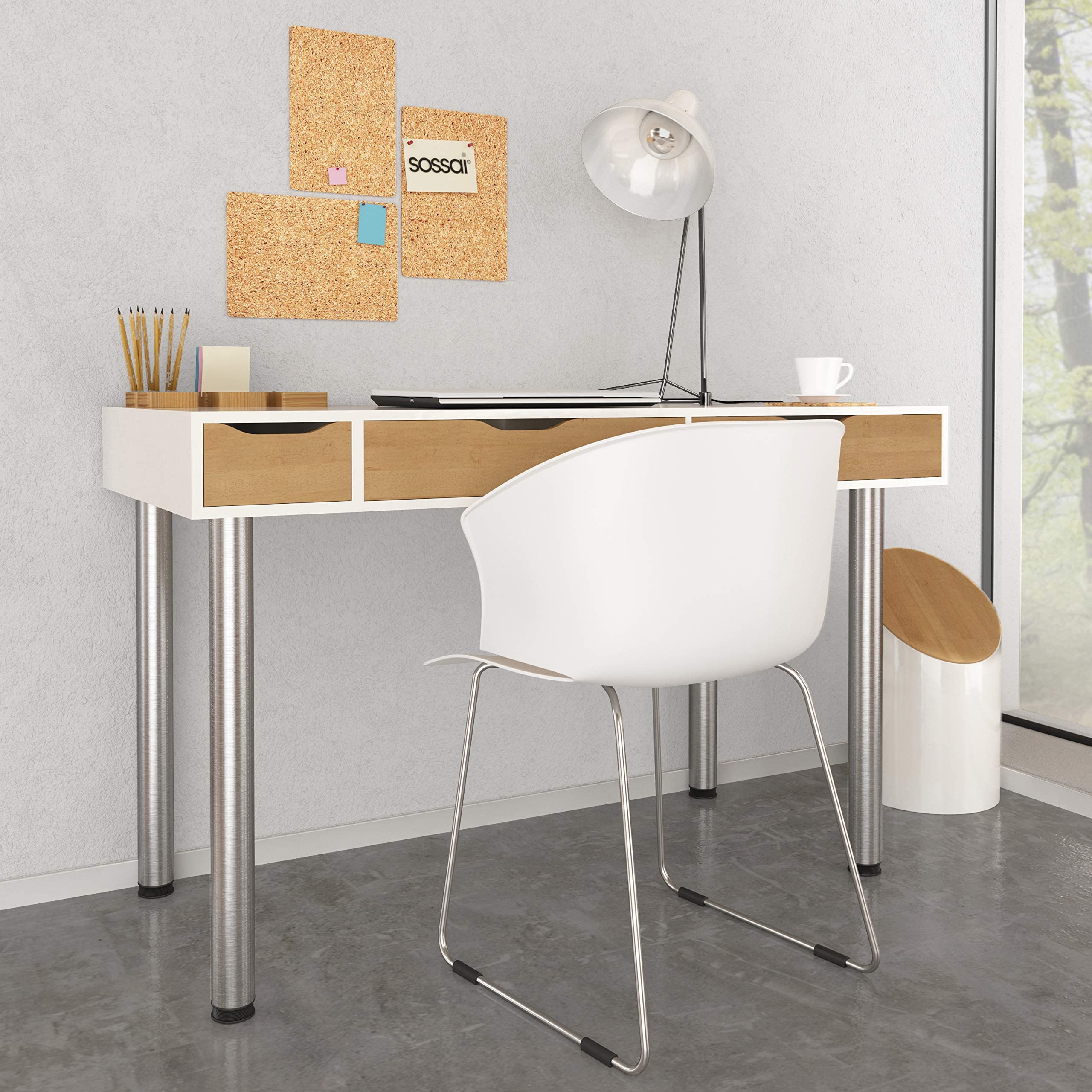 sossai® Standard Tischbeine STBGS | höhenverstellbar | Design: gebürsteter Edelstahl | 4 Stück | Höhe: 71 cm (710 mm) einstellbar +2cm | Montagezubehör inklusive