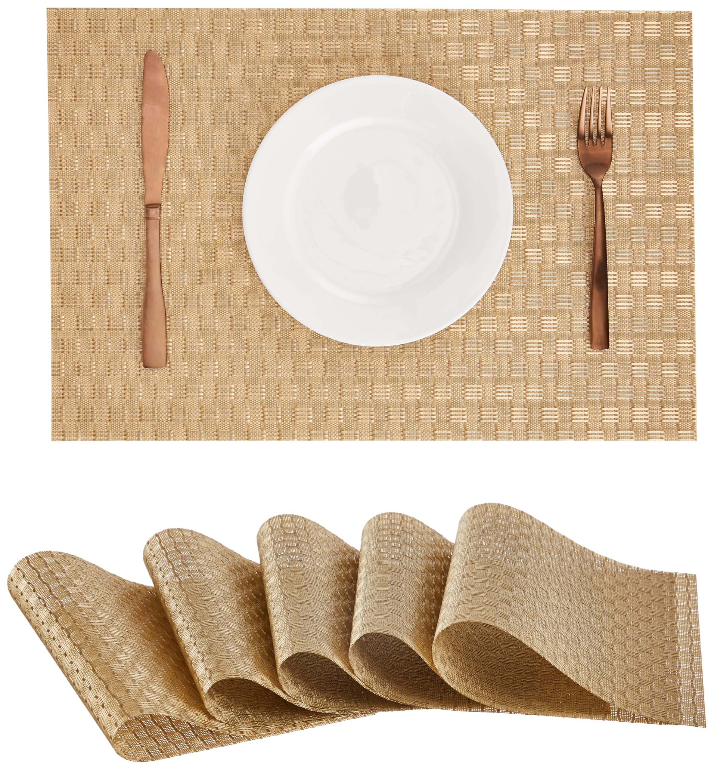 Amazon Brand - Solimo PVC Dining Table Placemat | Non-Slip Grip | Heat Resistant (Set of 6, Warm Grey)