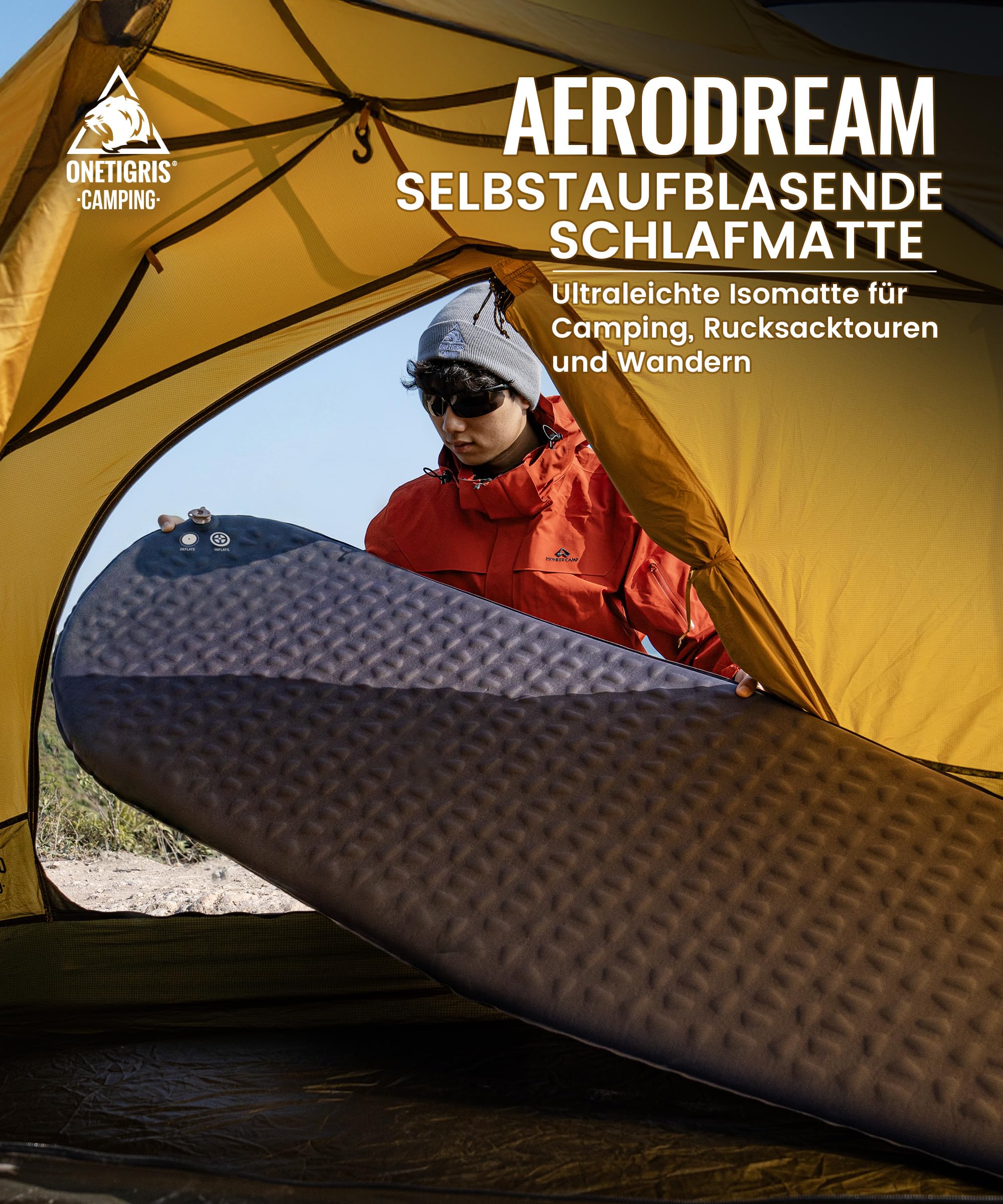 OneTigris AERODREAM karimata samopompująca, ultralekka, grubość 3,5 cm, ultracienka składana mata kempingowa, samopompujący materac do namiotu, turystyki z plecakiem, podróży samochodem (wartość R 4,1
