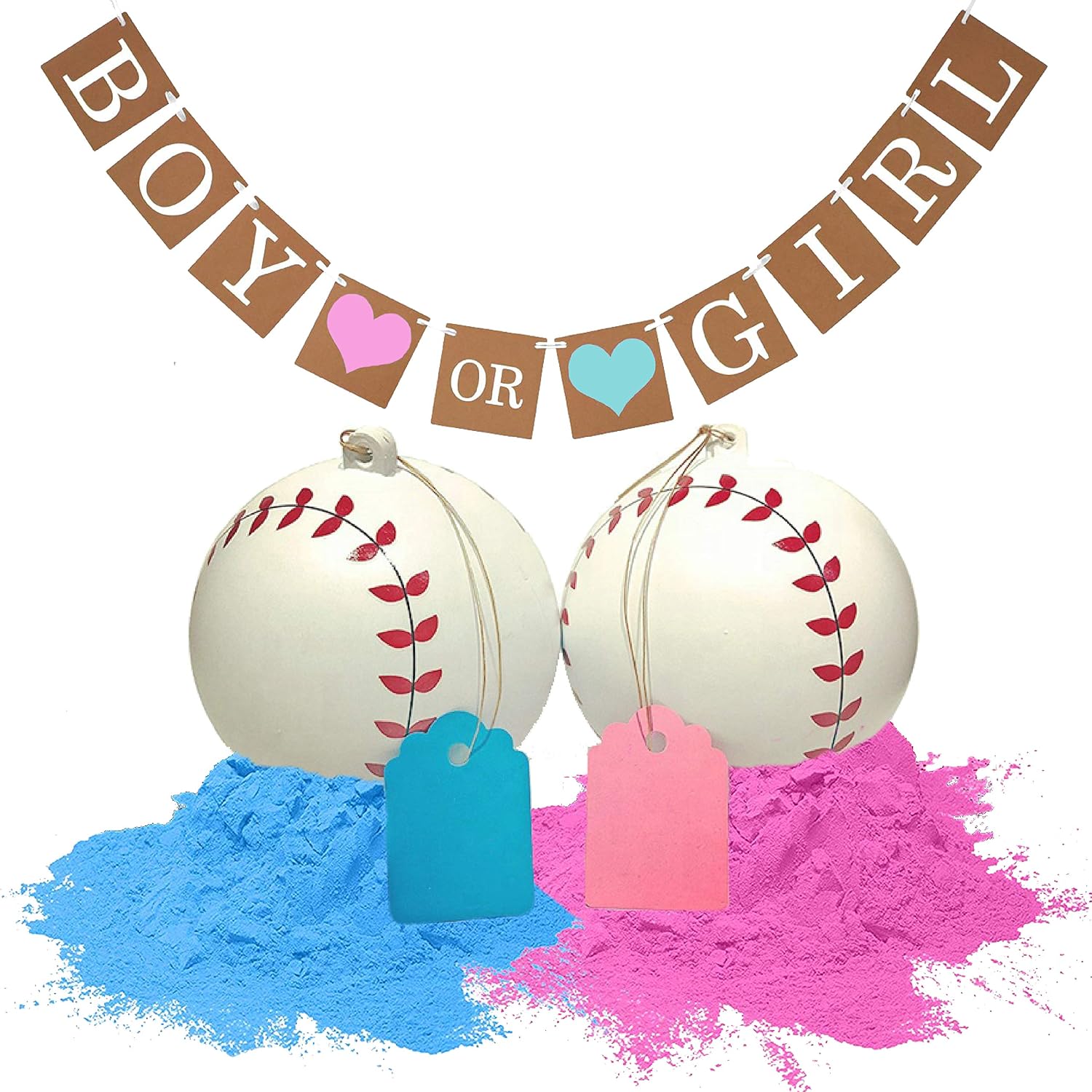 Besty Gender Reveal Baseballs and baby shower banner, Great Gender Reveal Party Supplies (Pink&Blue)