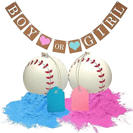 Amazon Com Besty Gender Reveal Baseballs And Baby Shower Banner Great Gender Reveal Party Supplies Pink Blue