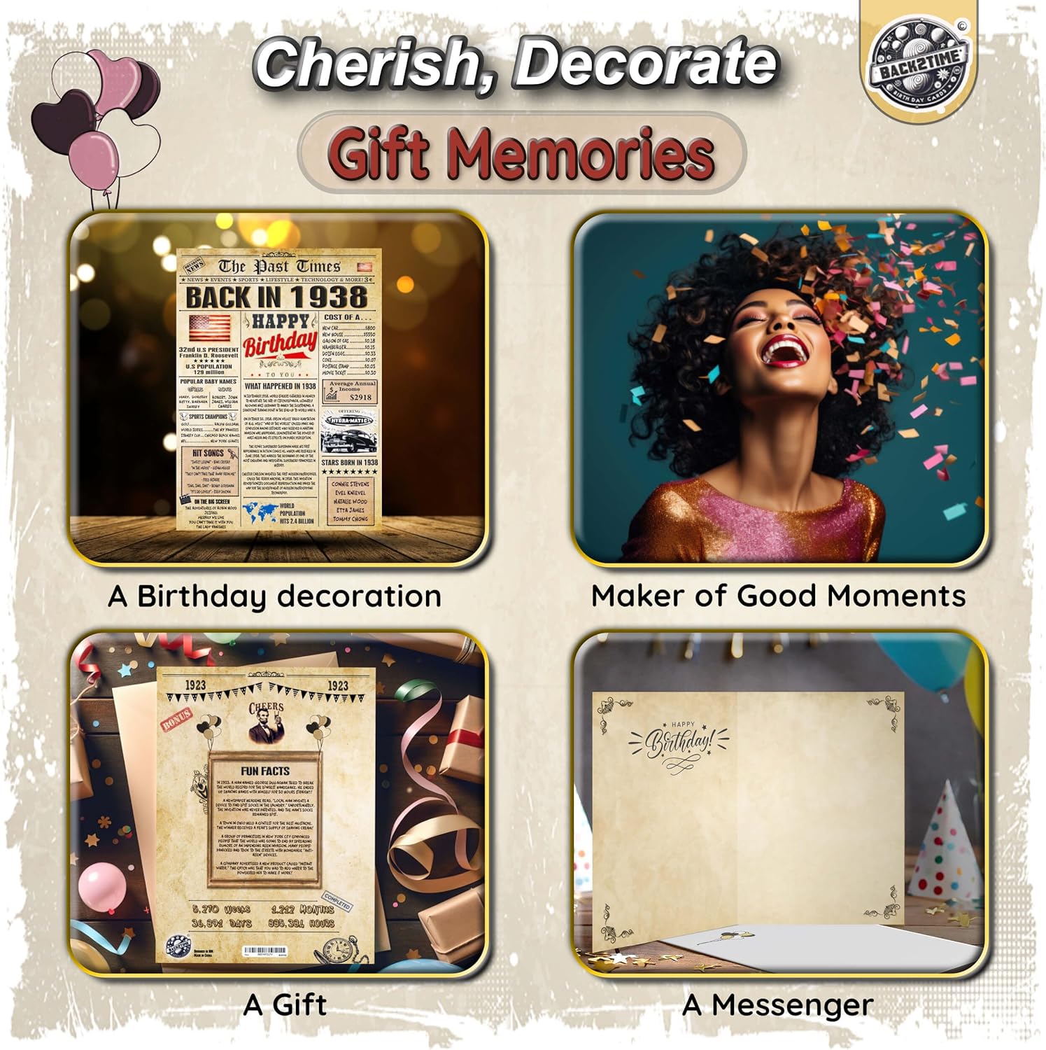 88th Birthday Card for Women Men- Back In 1938 Card - 88th HAPPY BIRTHDAY cards for Him Her - Vintage 88th birthday gifts JUMBO size 88th birthday decorations for husband wife - gift for 88 year old - Image 3