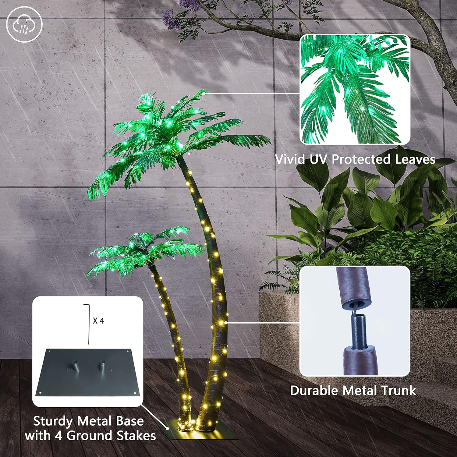 Lightshare Gorgeous Artificial Lighted Palm Tree 4FT&6FT Office Decor, 184LED for Outside Patio Home Party Garden Nativity