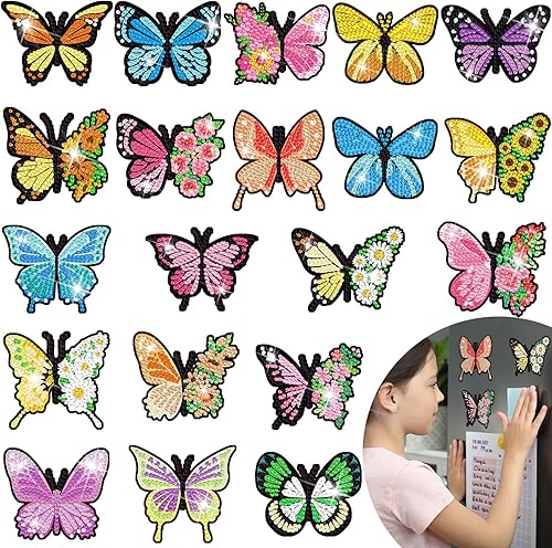 Miniatura 1 de Umigy 20 piezas de imanes de pintura de diamante de mariposa, calcomanías de arte de diamante, kits de pintura para refrigerador de Navidad