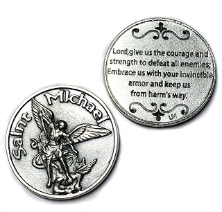 Saint St Michael Archangel Pocket Token Protection Protect Catholic Charm Medal Religious Gift 1 1/8" Prayer