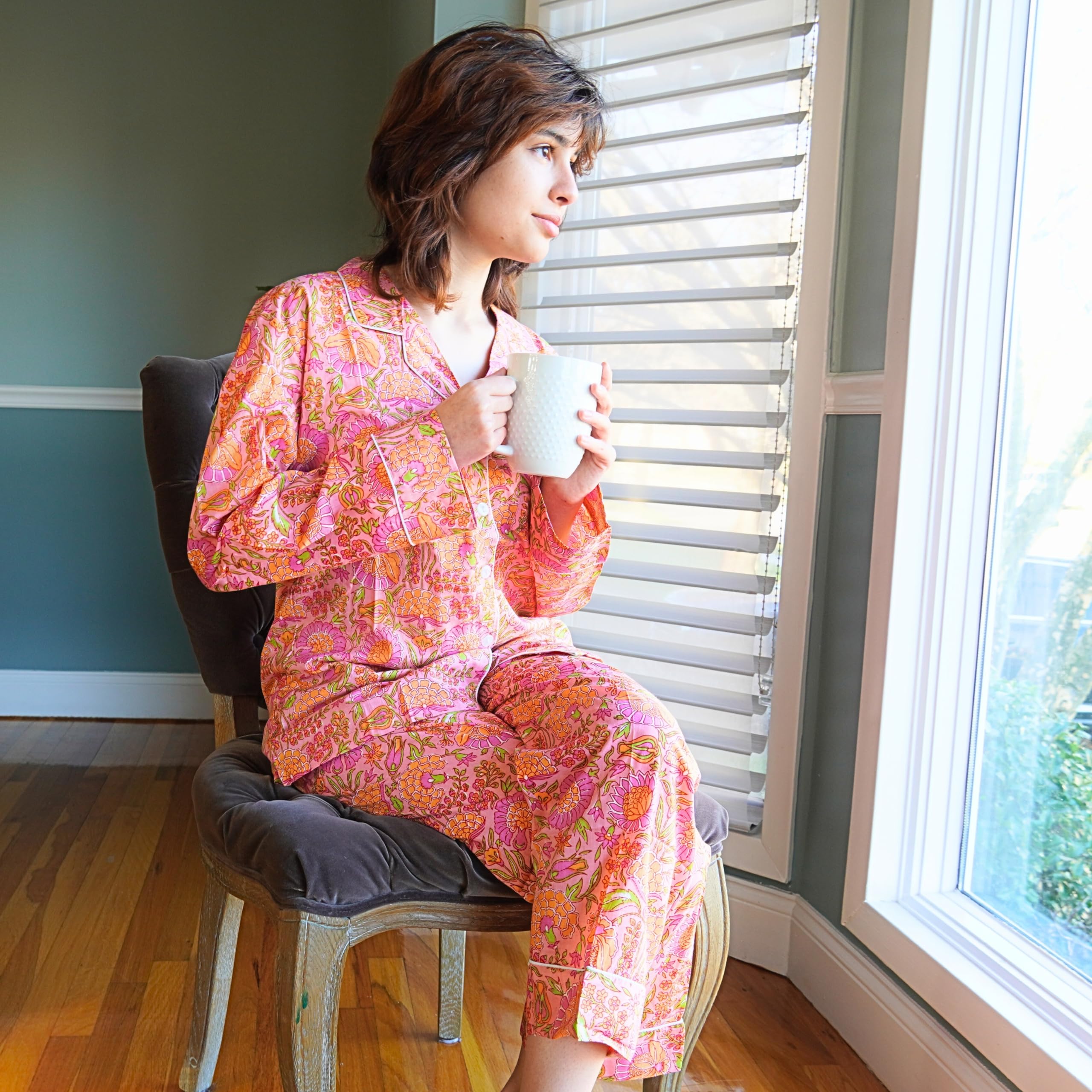 Conjunto de pijama de algodón para mujer, conjunto de pijama de algodón de lujo para mujer, conjunto de pijama elegante y cómodo de manga larga