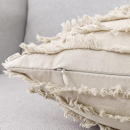 Miniatura 7 de Juego de 2 fundas de almohada lumbares decorativas de lino a rayas jacquard para sofá, sala de estar, dormitorio, 12 x 20 pulgadas (sin rellenos)