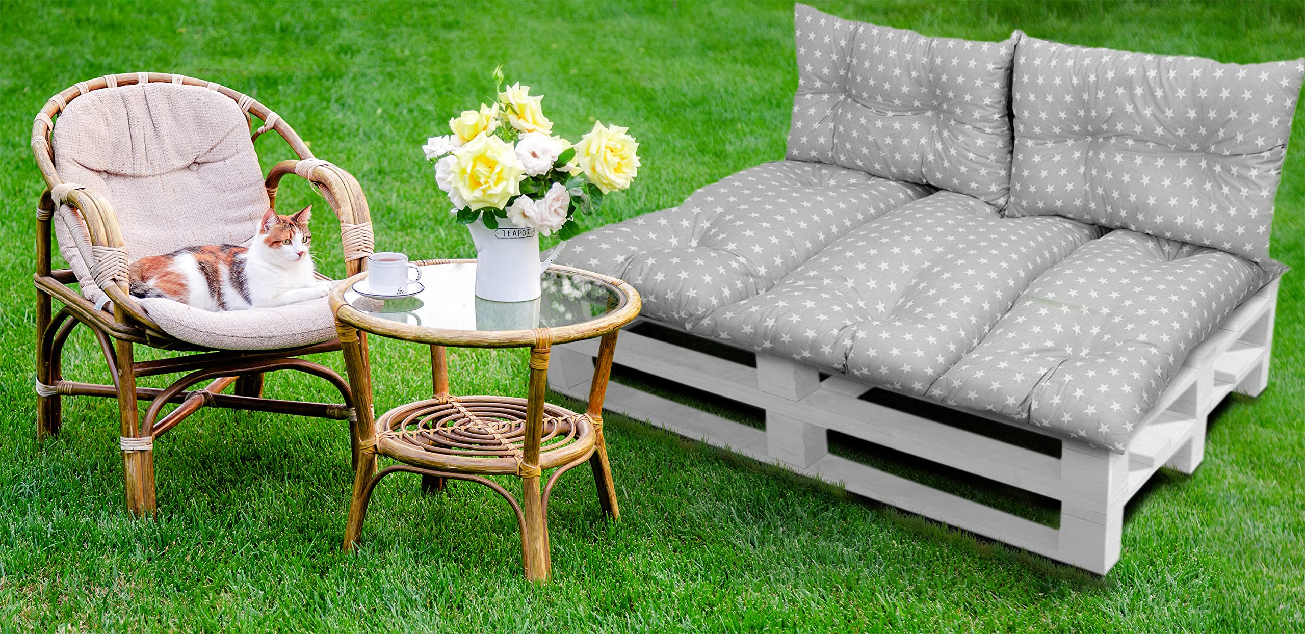 Ensemble Coussins Banc Jardin Amilian 80x120cm + 2x40x60cm - Coton Polyester - Pour Palettes Européennes