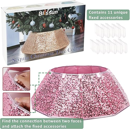 Miniatura 3 de Blissun Collar de árbol de Navidad, falda de árbol de Navidad con lentejuelas, anillo plegable para árbol de Navidad, cubierta de base para árbol de