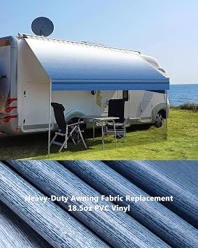 RV Awning Fabric Replacement, 19.5oz Heavy-Duty Weatherproof Vinyl Camper Awning Replacement Universal Outdoor Canopy for RV, Motorhome (Sapphire Blue Fade, 11'(Fabric 10'2))