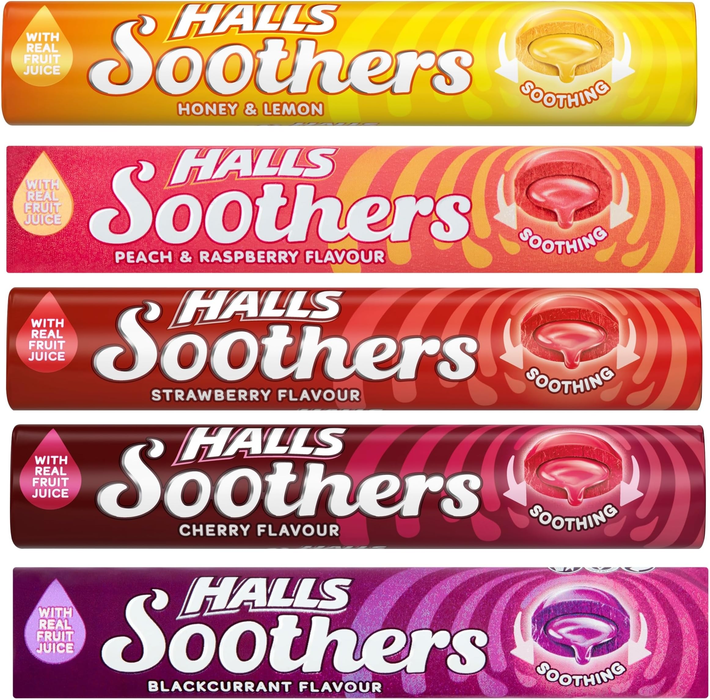 Soothers 5X 45g Mixed Flavour Drops Mints Cherry, Strawberry, Peach & Raspberry, Blackcurrant, Honey & Lemon Bundle