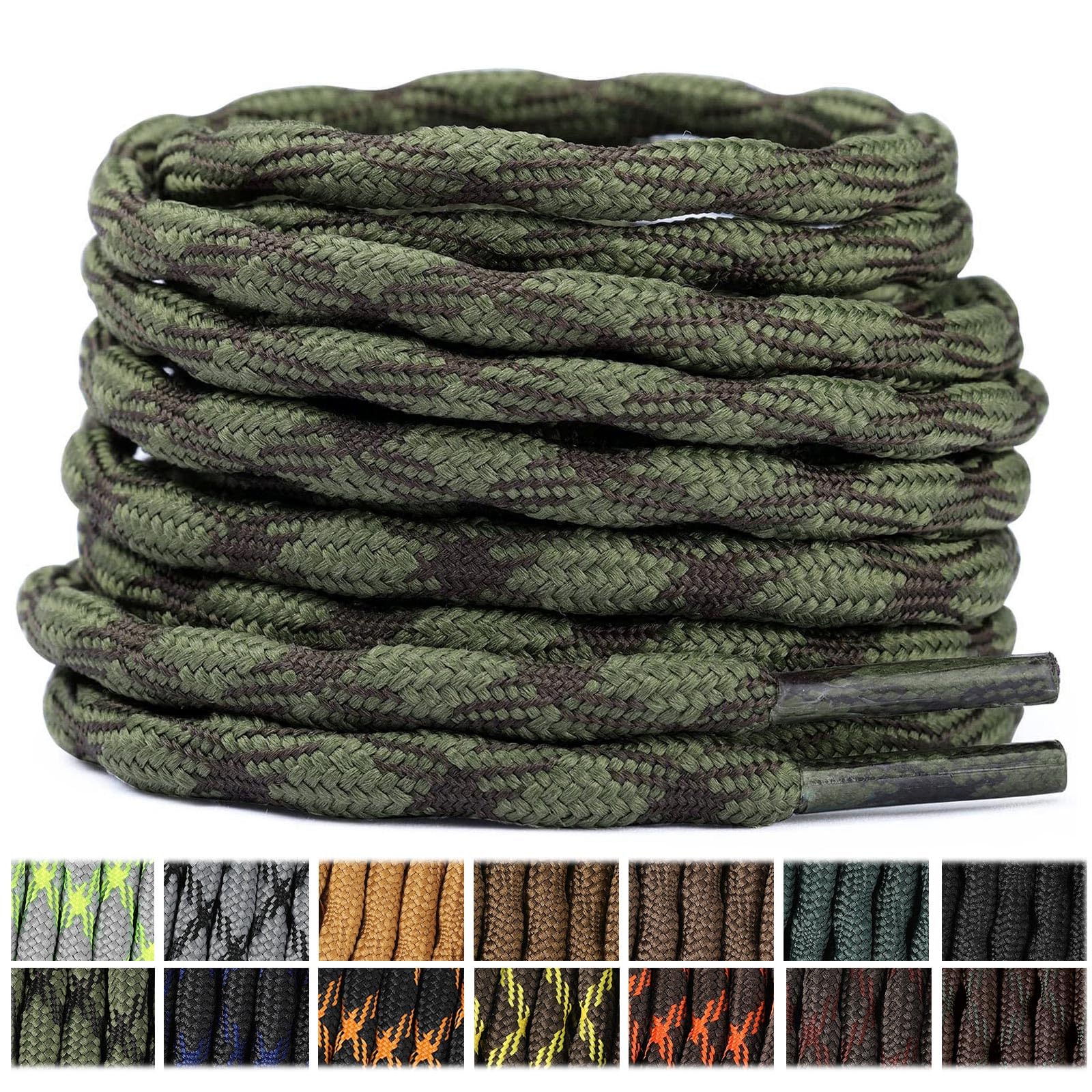 Stepace 2 Pares Cordones Redondos 4,5mm para Botas de Senderismo, Montaña y Trabajo, Cordones de Nylon Resistentes para Trekking