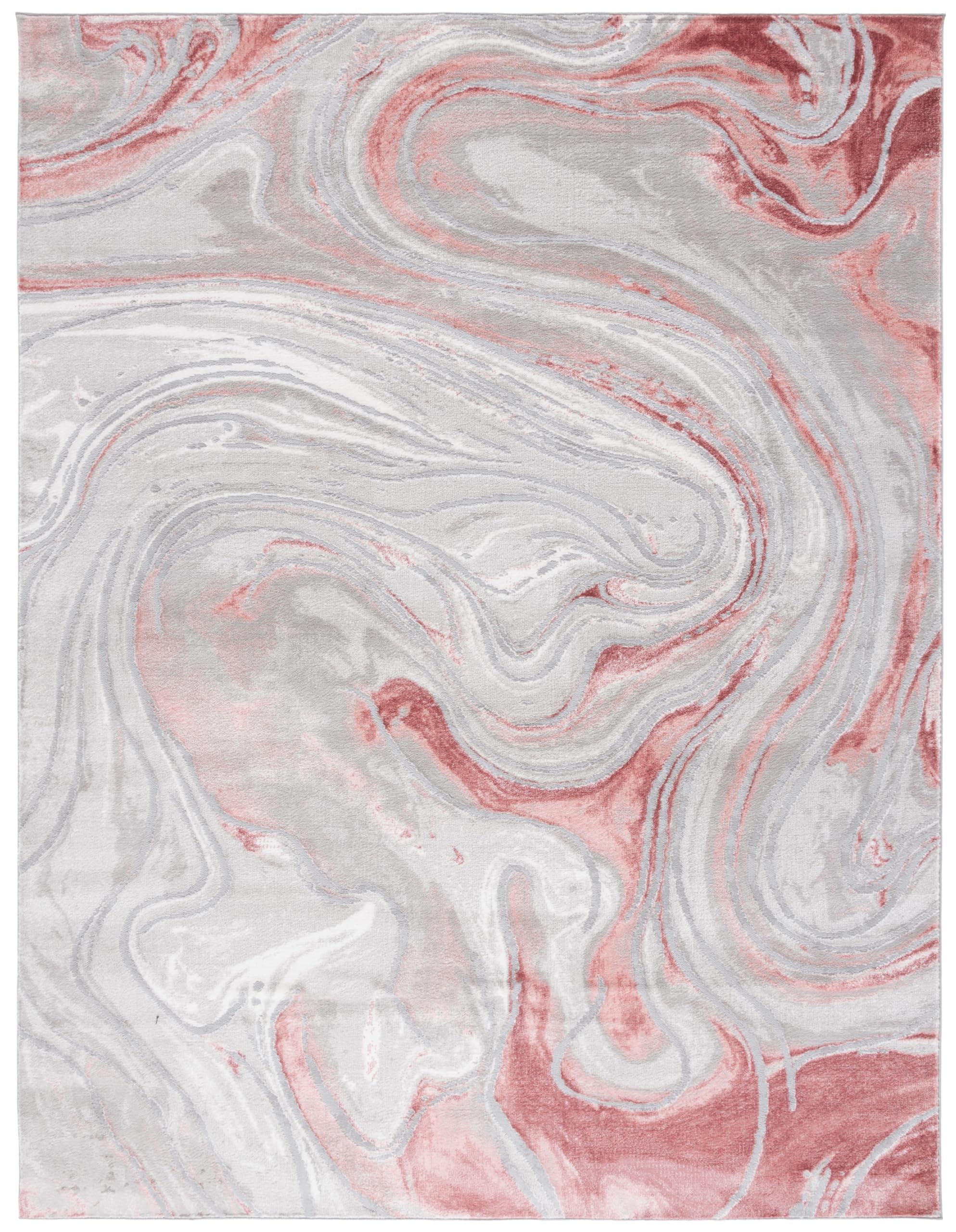 SAFAVIEH Meadow Collection Area Rug - 9' x 12', Grey & Pink, Geometric Design, Ideal for High Traffic Areas in Living Room, Bedroom & Dining Room (MDW553G-9)