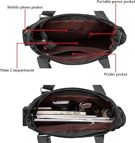 Miniatura 5 de Bolsa de lona impermeable de nailon con múltiples bolsillos para llevar al hombro, bolsa de trabajo para computadora portátil, bolso para