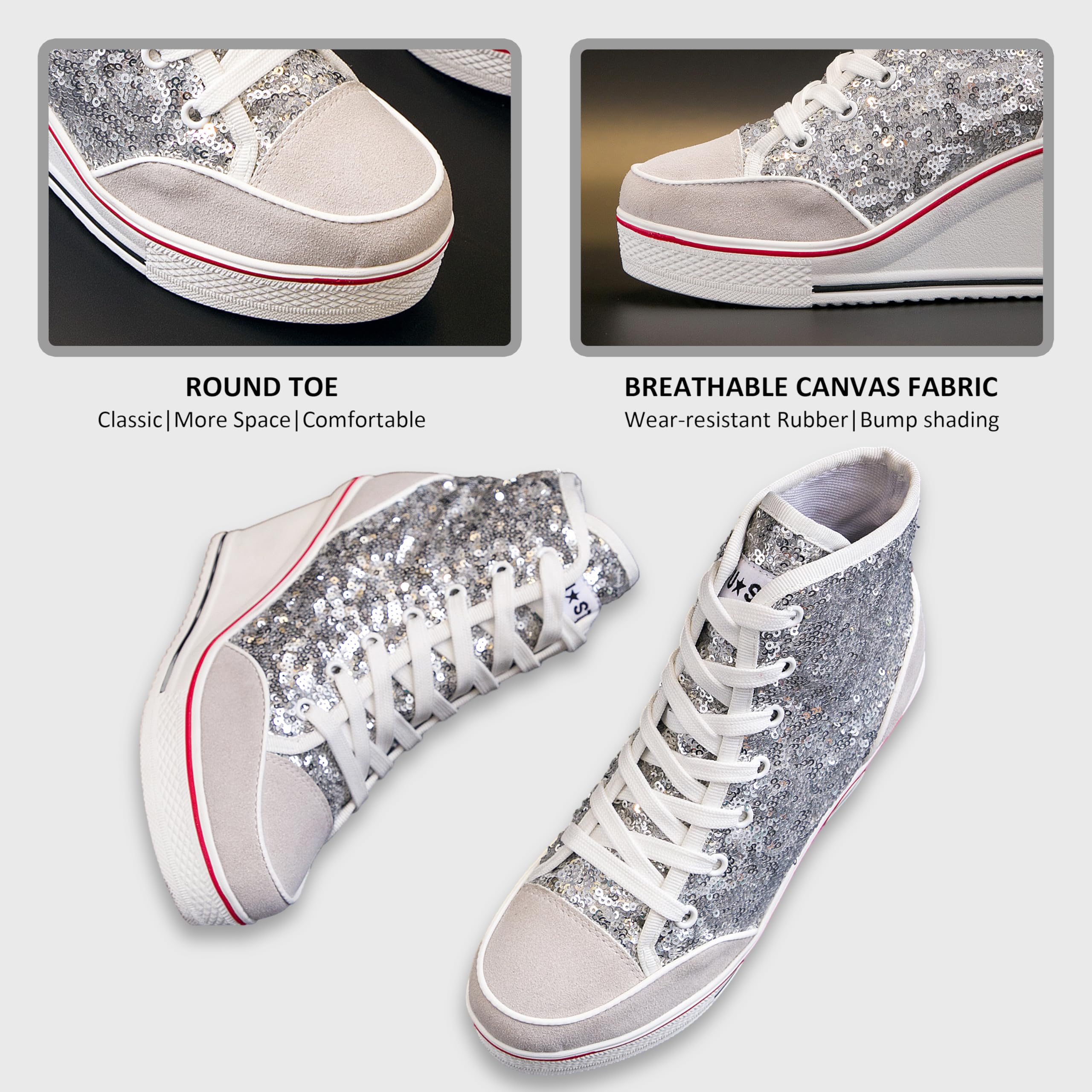 Mujer Cuñas Zapatos De Lona High-Top Tacón 7 CM Zapatos Casuales Talla Grande Zapatillas de Cuña para Mujer Zapatillas de Deporte Zapatillas Altas Primavera/Verano Tacón Cuña