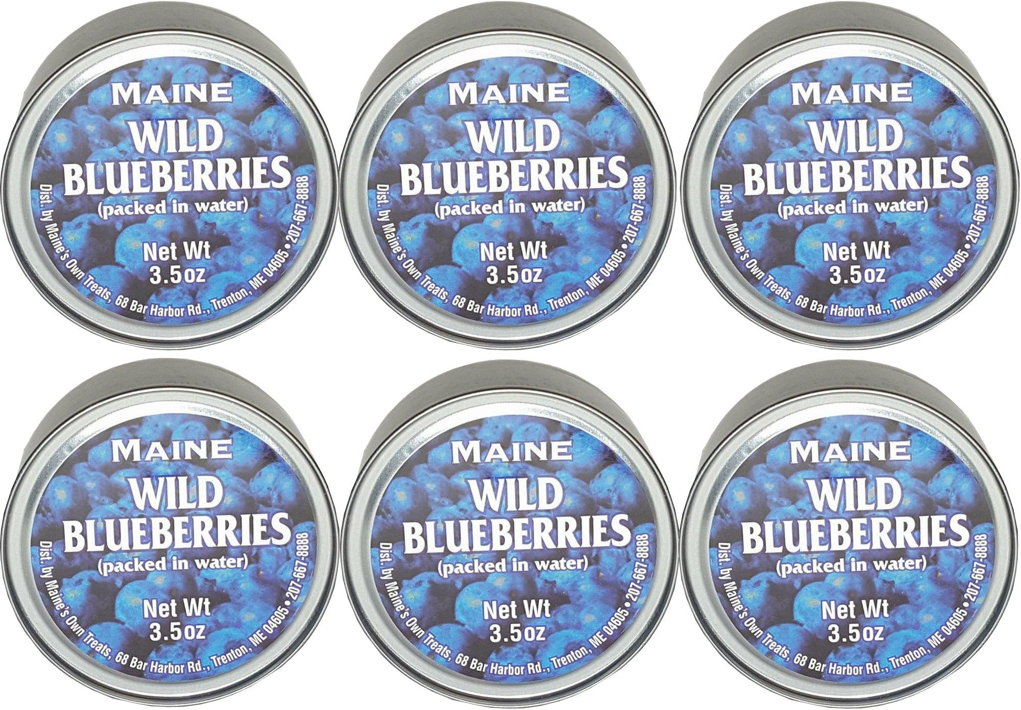 Authentic Wild Maine Blueberries Packed in Water. 3.5-ounce can - Great for Baking in Muffins and Pancakes (6 Pack)