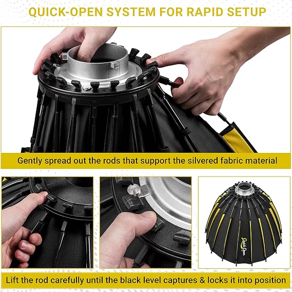 Glow Profond Quick-Open 27.5 Deep Parabolic Softbox (70cm), Octadecagon Fiberglass Rod Round Soft Box with Interchangeable Bowens Mount is Suitable for Outdoor and Indoor Shooting