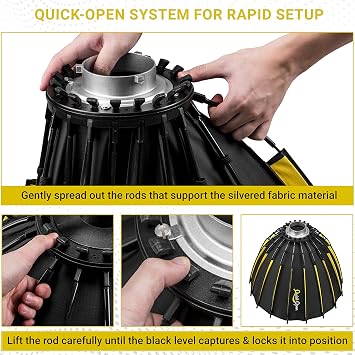 Glow Profond Quick-Open 27.5 Deep Parabolic Softbox (70cm), Octadecagon Fiberglass Rod Round Soft Box with Interchangeable Bowens Mount is Suitable for Outdoor and Indoor Shooting