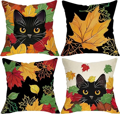 Fjfz Juego de 4 fundas de almohada decorativas de girasol de verano de 18 x 18 pulgadas, diseño de flores de primavera a cuadros, porche, decoración