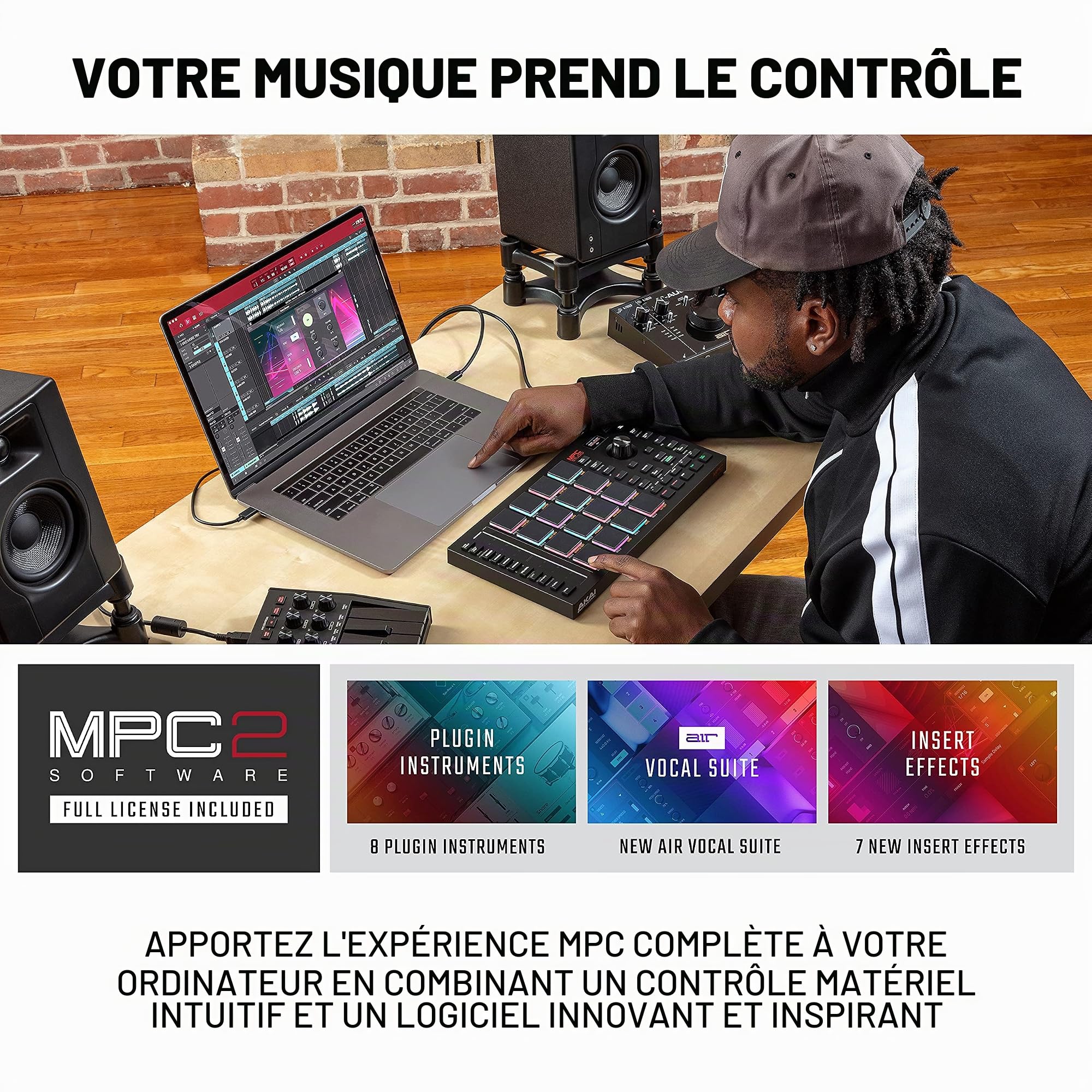 AKAI Professional MPC Studio – Contrôleur MID de production de musique avec 16 pads RGB sensibles à la vélocité & MPK Mini MK3 – Clavier Maître USB MIDI 25 Touches avec 8 Pads Rétroéclairés