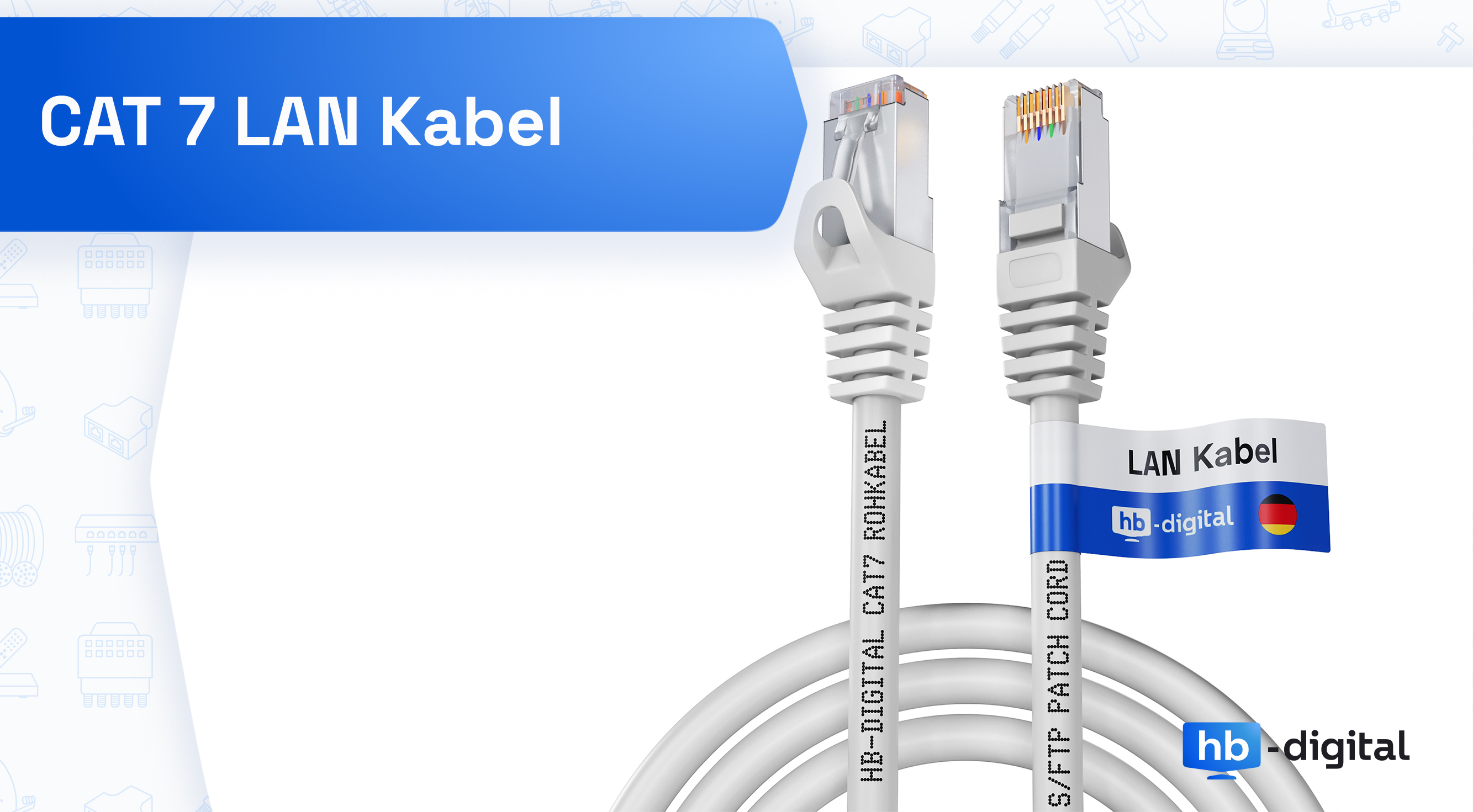 Connector Color Code HB-DIGITAL 2m Patch Cable CAT.7 LAN Plano U/FTP Cable De Red 2x RJ45 Enchufe Cobre Profesional Delgado Flexible 10 Gbits Puerto Ethernet 600 MHz Cable Internet PC Router Switch