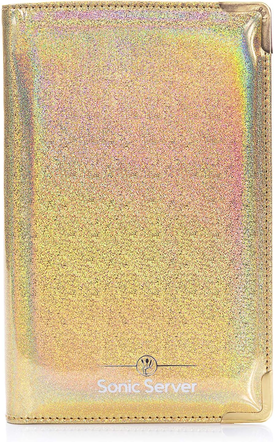 Sonic Server 5x8 Holographic 11-Pocket Server Book Organizer with Double Magnetic Pockets, Zipper Pouch & Pen Holder for Waitress Waiter Waitstaff (Gold)