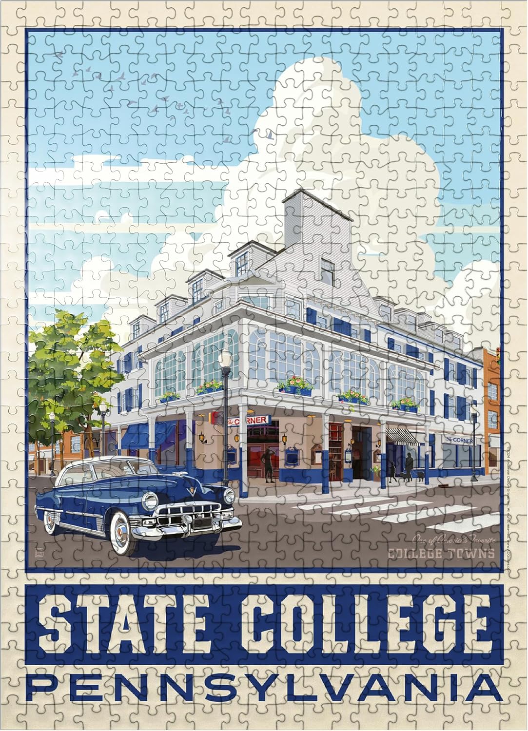 MyPuzzle American College Towns: State College, PA, Vintage Poster - Premium 500 Piece Jigsaw Puzzle for Adults