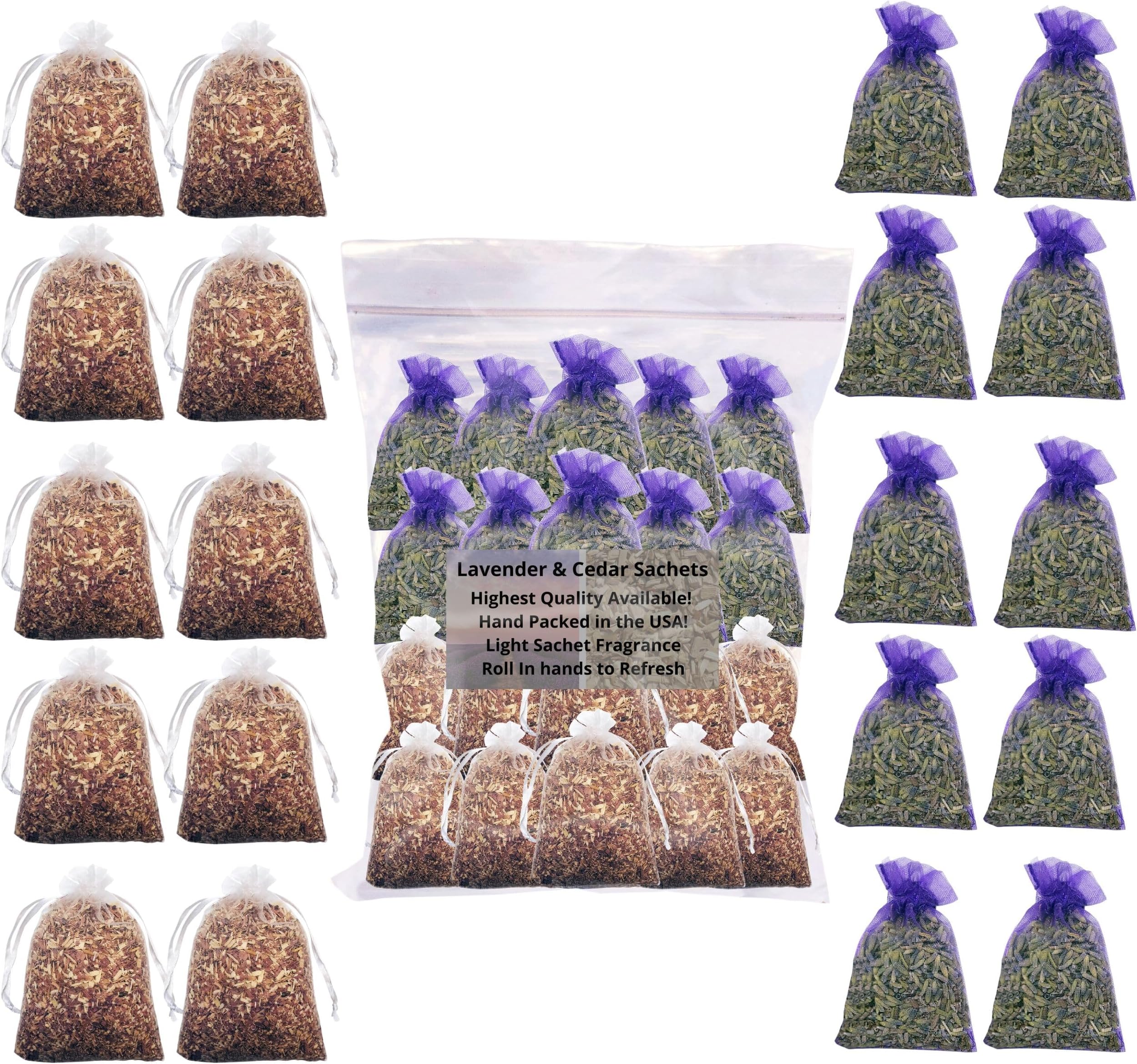 20 Combo Cedar Sachet and Lavender Sachets Home Fragrance. Long-Lasting Fresh Scent. Great for Drawers, Closets, Linens.