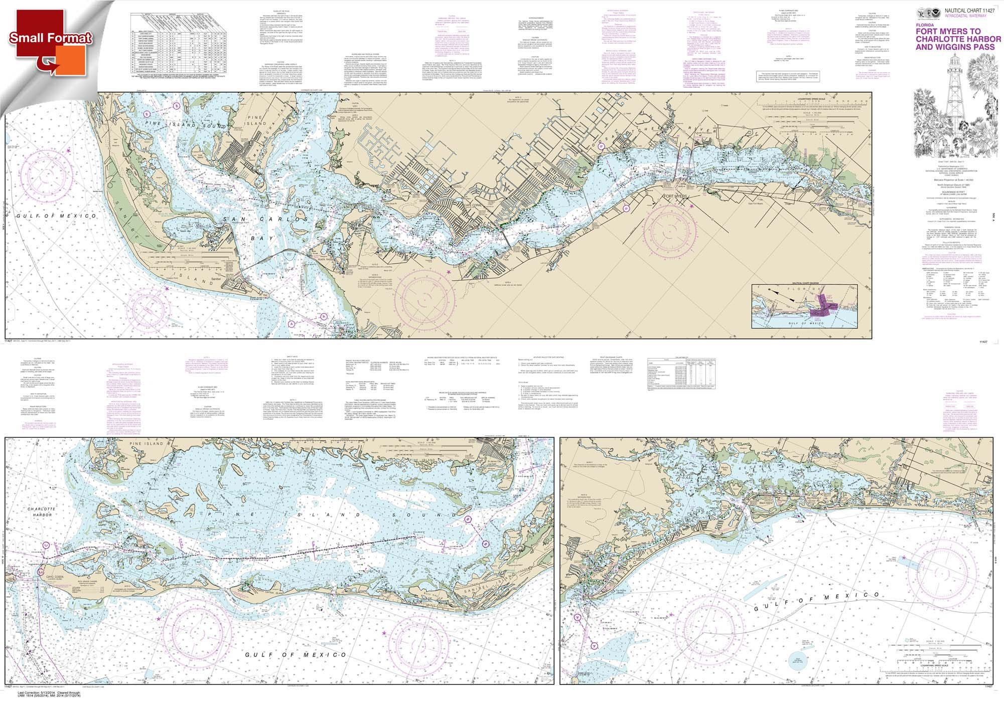 NOAA Chart 11427: Intracoastal Waterway Fort Myers to Charlotte Harbor and Wiggins Pass 25.5 X 36 (Small Format Waterproof)