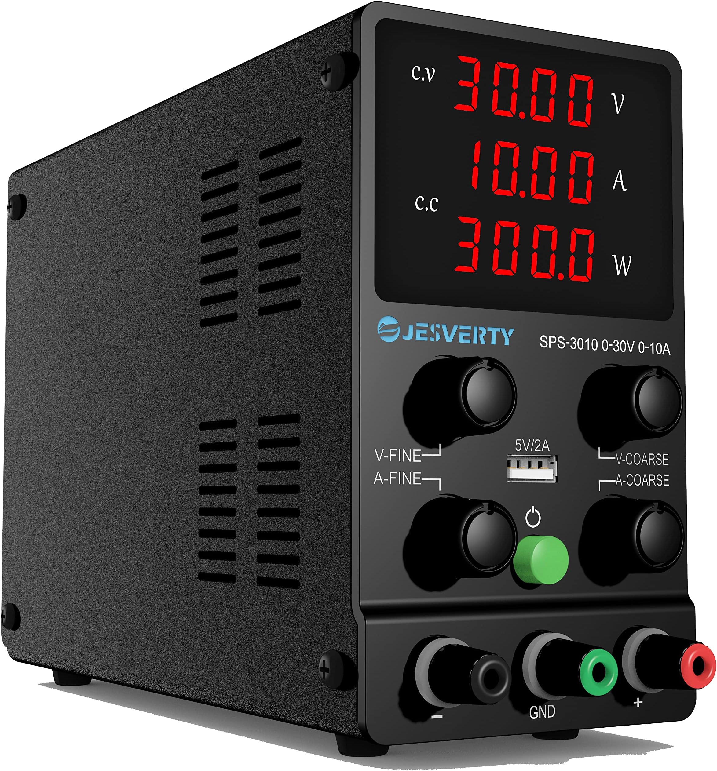 DC Power Supply Variable, 0-30V 0-10A Adjustable Switching DC Regulated Bench Power Supply with High Precision 4-Digit LED Display, 5V/2A USB Port, Coarse and Fine Adjustment SPS-3010
