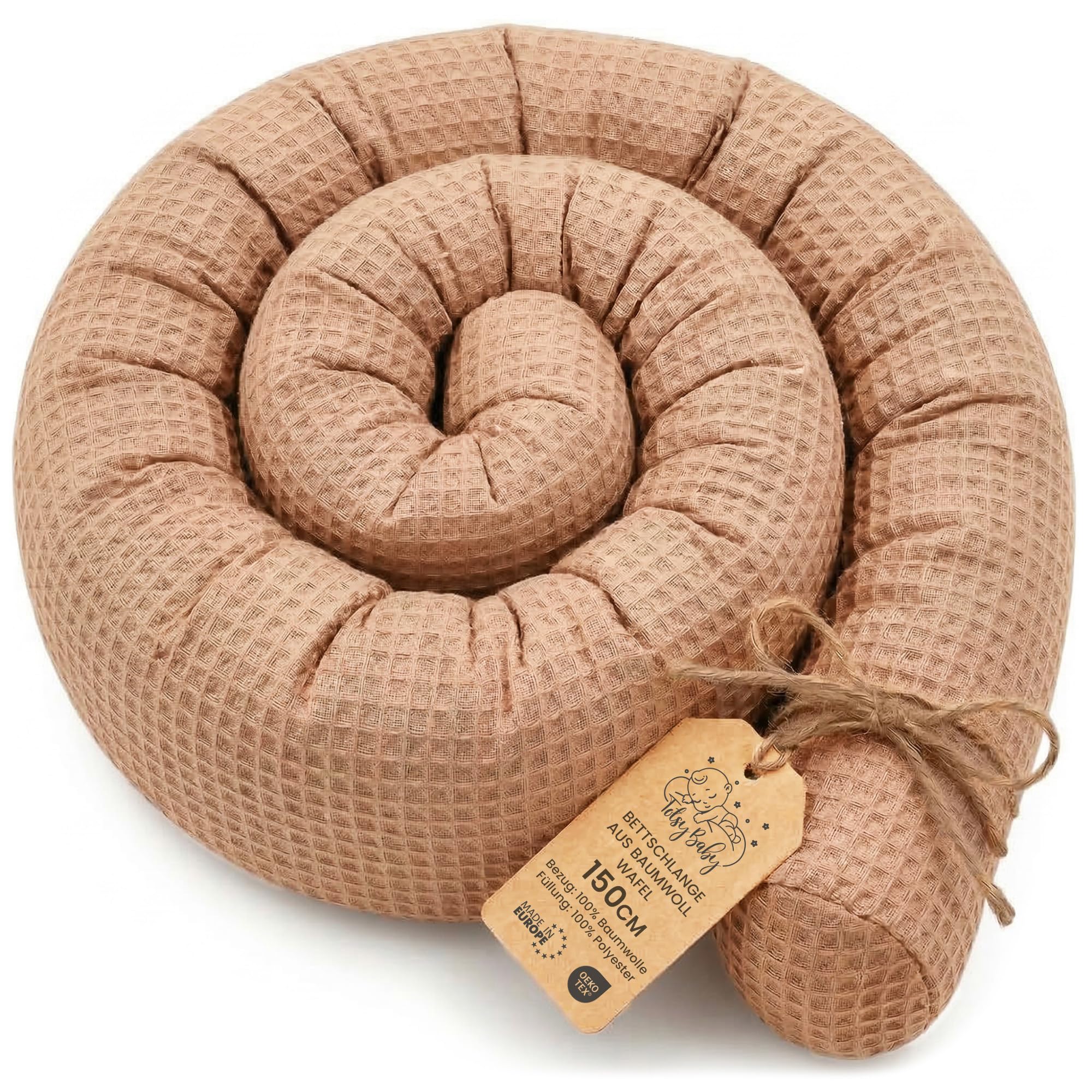 Totsy Baby Seitenschläferkissen Bettschlange Body Pillow 150 cm Baumwolle - Kopfkissen lang Bettrolle Schlafkissen Nackenrolle Kissen Oeko-Tex Braun