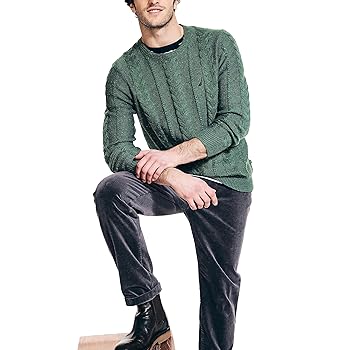 ★TRILLION★ Washable boat embroidery cable crew neck knit E Nautica Men's Sustainably Crafted Cable-Knit Crewneck
