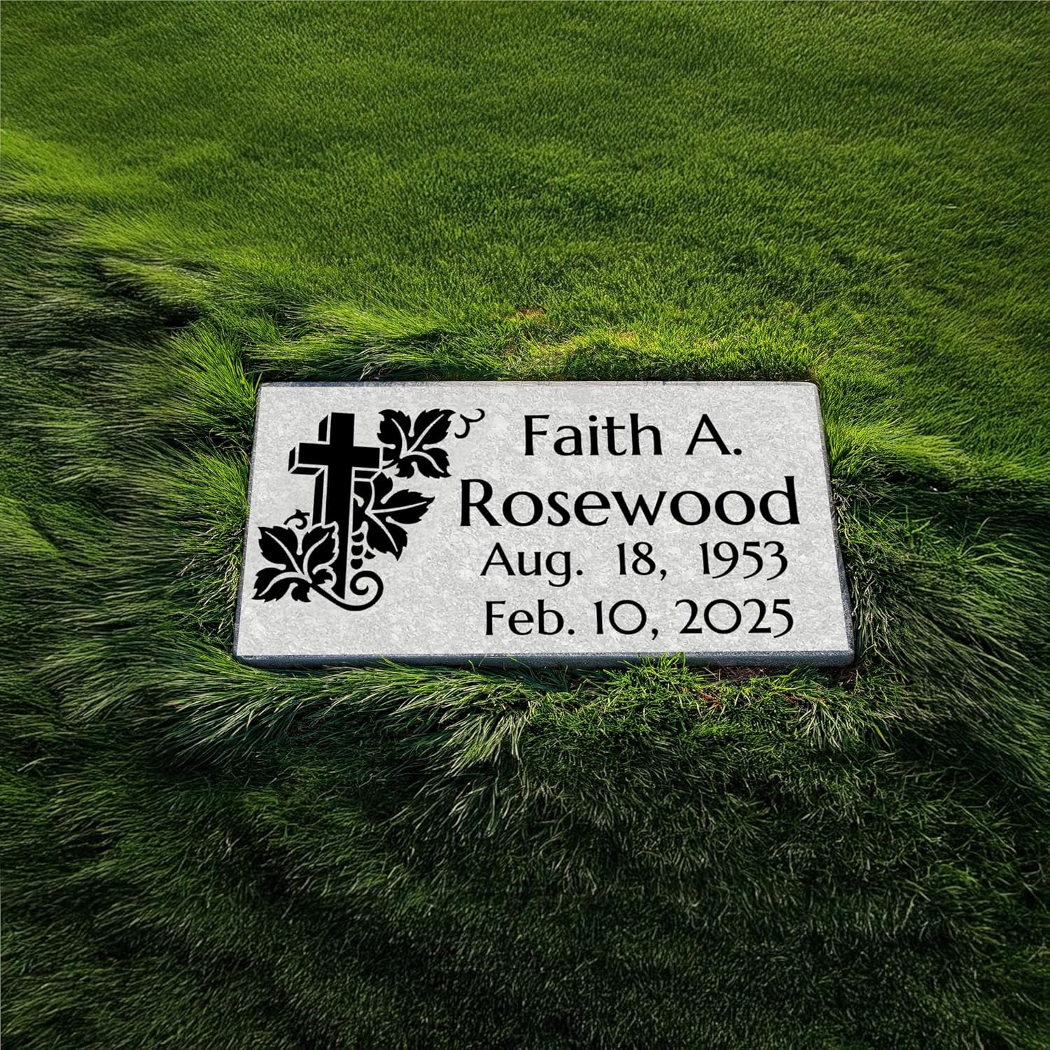 Custom Engraved Grey Granite Headstone | Personalized Memorial Grave Marker with Design Option 16x8x3