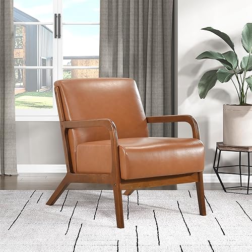 Lexicon Silla decorativa moderna de mediados de siglo con marco de madera maciza y patas, sillas tapizadas para sala de estar, cómoda silla de club,