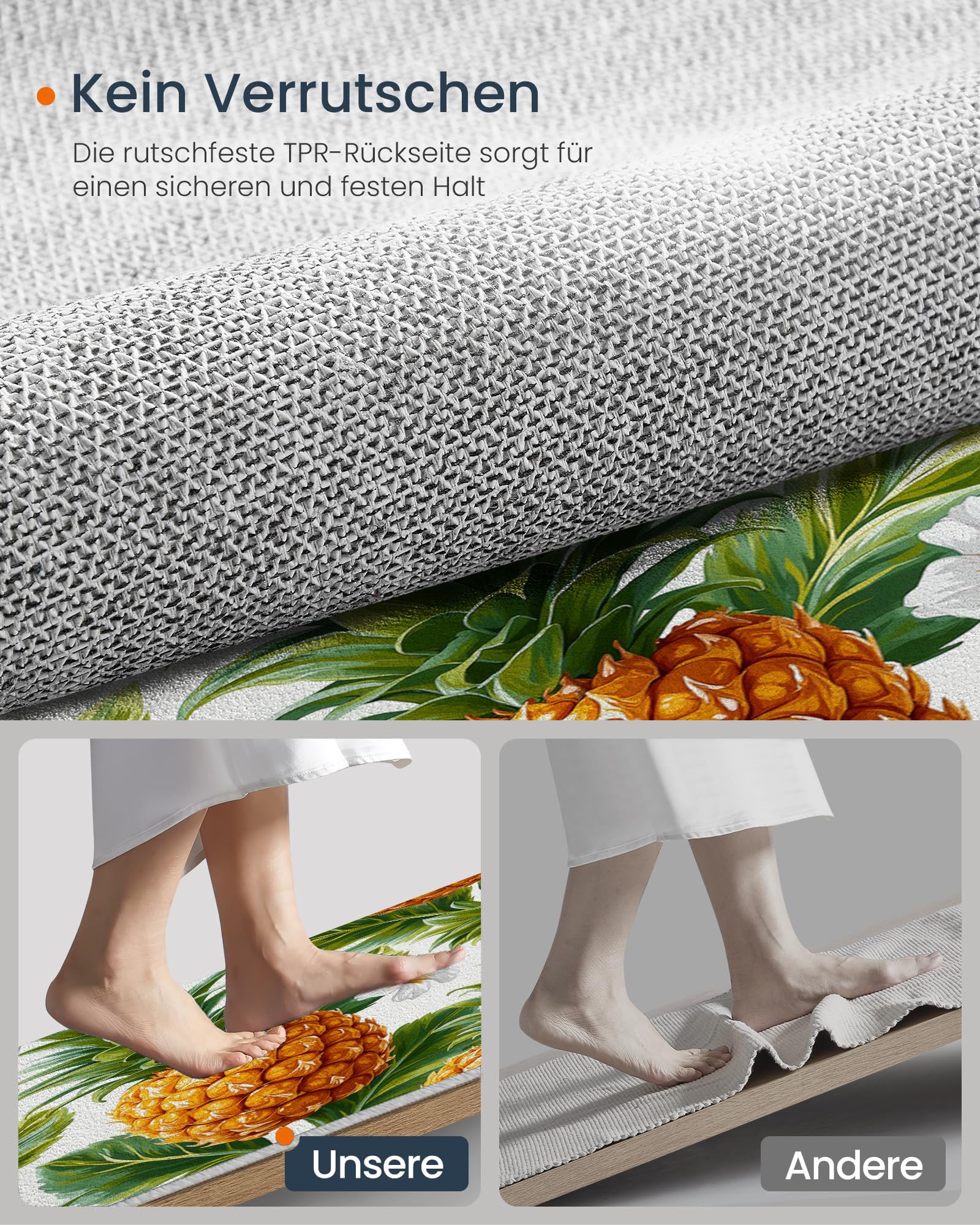 Paillasson de intérieur Antidérapant, Tapis de Tropical Charme, Tapis Salle de Bain Flanelle Douce, Absorbant l'eau, pour Cuisine (Ananas Plantes Et Fleurs, 80x120cm