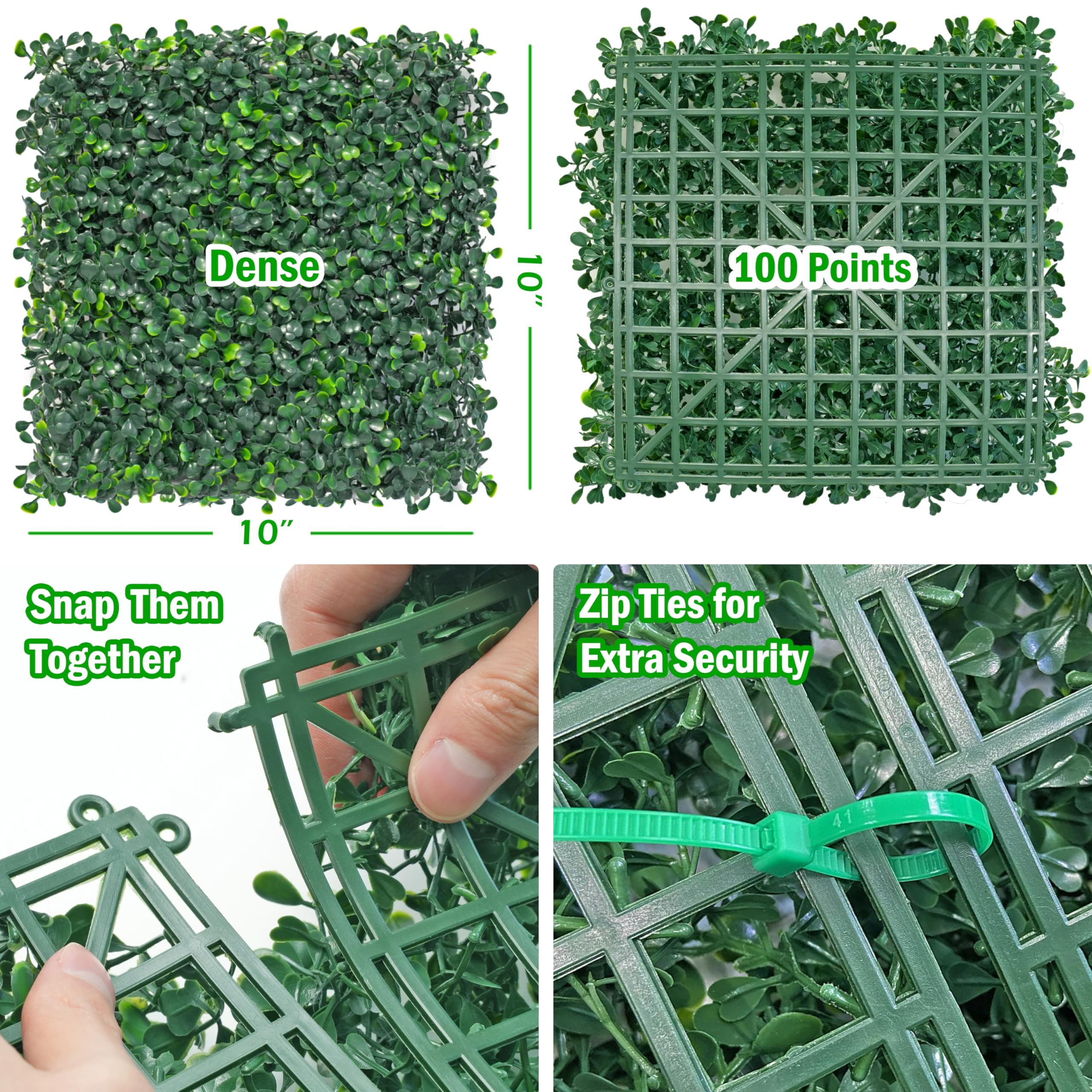 BCBLF 10x10Inch 12Pcs Grass Wall Panels, 4 Layers UV-Anti Boxwood Greenery Hedge with 50 Zip Ties, No Odor Artificial Fake Grass Backdrop for Indoor Outdoor Privacy, Birthday Wedding Decor, 8.3 SQ FT