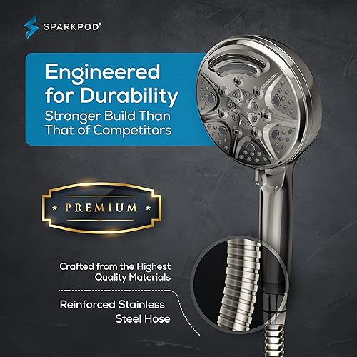 Miniatura 5 de SparkPod Cabezal de ducha de mano de níquel cepillado de 5 pulgadas, 9 ajustes de pulverización con interruptor de encendidoapagado, modo de lluvia