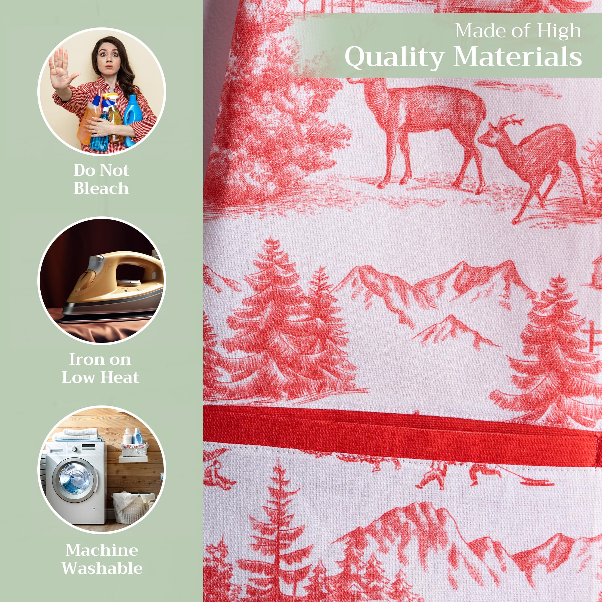 Maison d'Hermione - Delantal de cocina de 100% algodón con cuello ajustable y bolsillo central, corbatas largas para hombre y mujer, para cocinar, Acción de Gracias y Navidad, Winter Joui, 70 x 85 CM