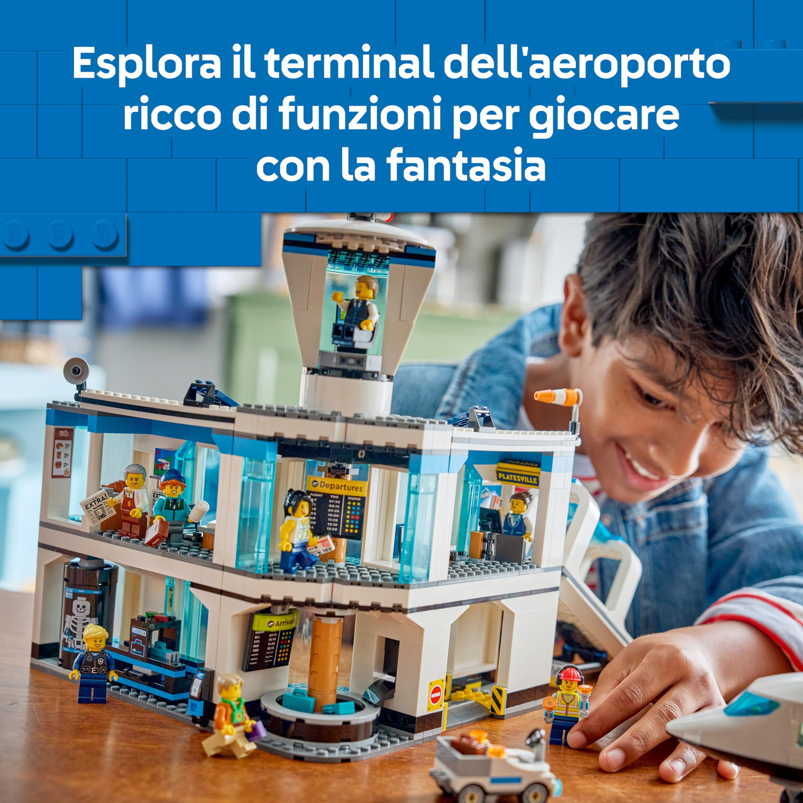 LEGO City Airport with Airplane Toy - Miniature Model Kit w/Terminal, Plane, Tug Car, Bridge, 9 Minifigures & Accessories - Birthday Gift Idea for 8+ Year Old Boys - 60502