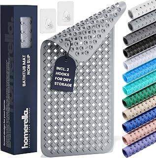 Bathtub Mat Non Slip 35x16 - homerella® Bath Mat Incl. Hooks for Drying, Extra Long, 100% BPA Free, Shower Mat Non Slip Anti Mold, Machine Washable, Shower Mats for Inside Shower Mildew Resistant